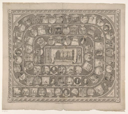 Board game with events and portraits of important figures from Dutch history