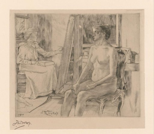 Artist working from a female nude model