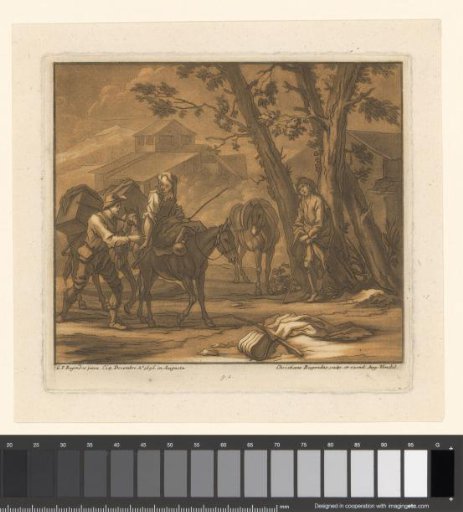 Travelers with laden horses