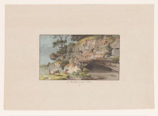 View of a shepherd with goats beside a cave at Montcherand