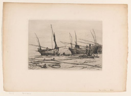 Ships on the beach at Étretat