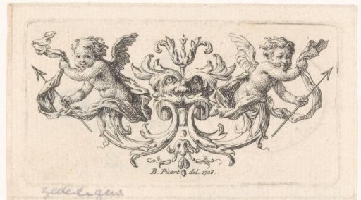 Ornament with a mask and putti with arrows