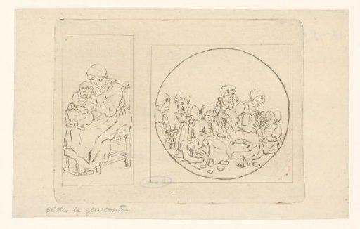 Seated mother with child and playing children