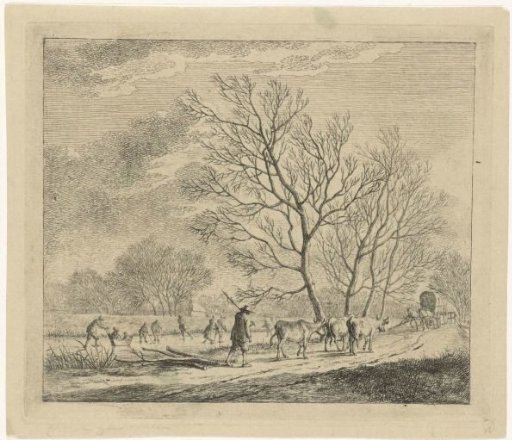 Winter Landscape with Cows and Skaters