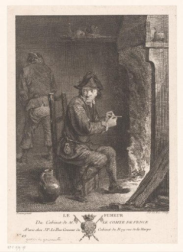 Smoking Man in Front of a Fireplace Stops His Pipe