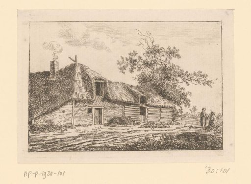 Two figures in front of a farmhouse near Zwolle