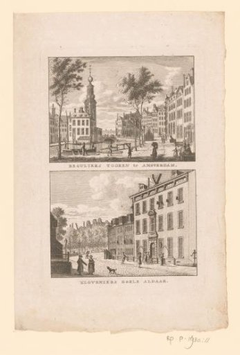 Views of the Munttoren and Kloveniersdoelen in Amsterdam