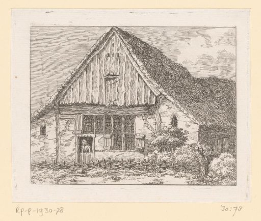 Woman looking out of the door of a farmhouse near Staphorst