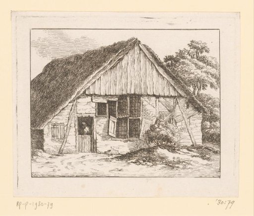 Dilapidated farmhouse near Staphorst, supported by two poles