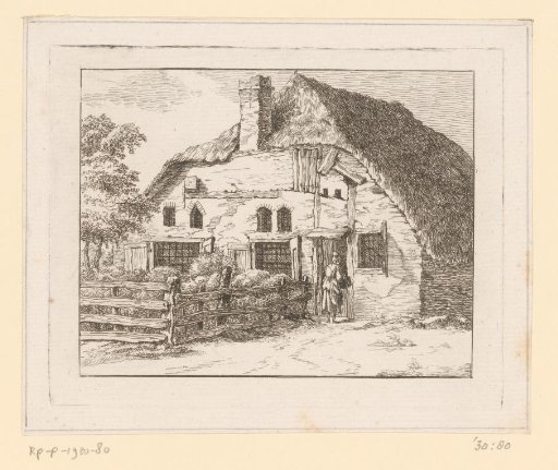 Woman with a basket in front of a house at Staphorst