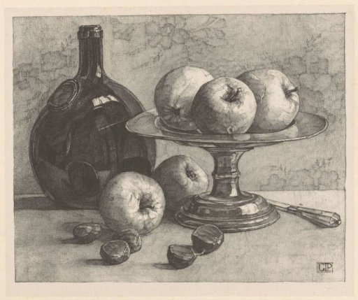Still Life with a Bottle, a Dish, Apples, Chestnuts and a Knife