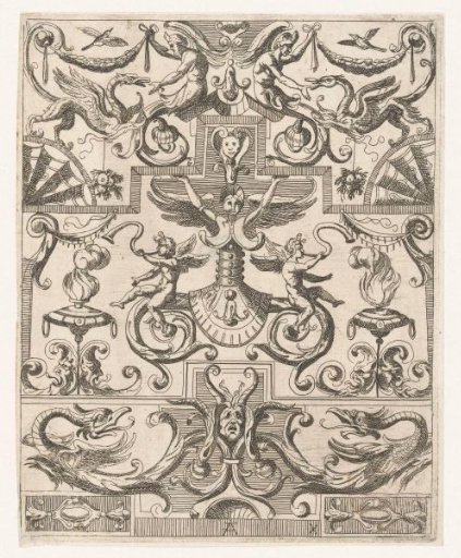 Grotesque ornament with a horseman leaping over fire