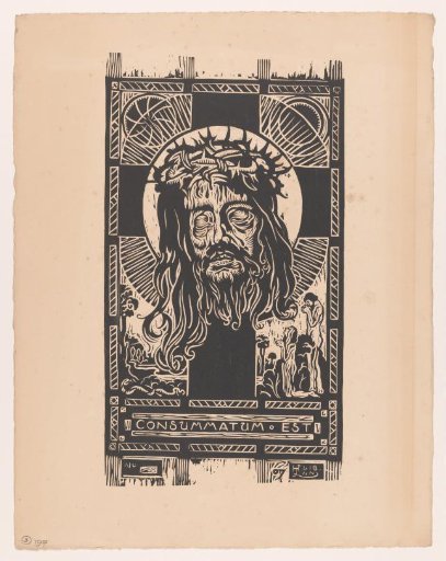 Head of Christ with Crown of Thorns before a Cross, Worshipped by a Man and Woman