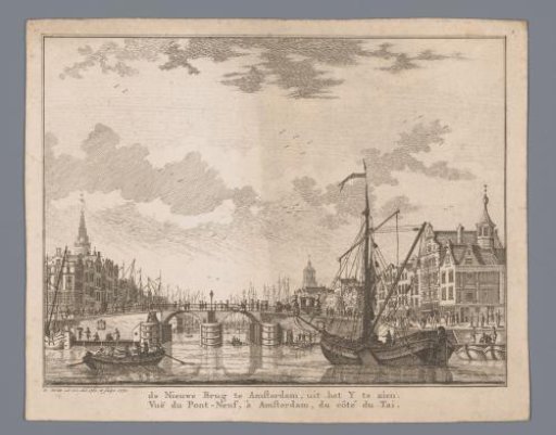 View of the Nieuwe Brug and the Damrak in Amsterdam