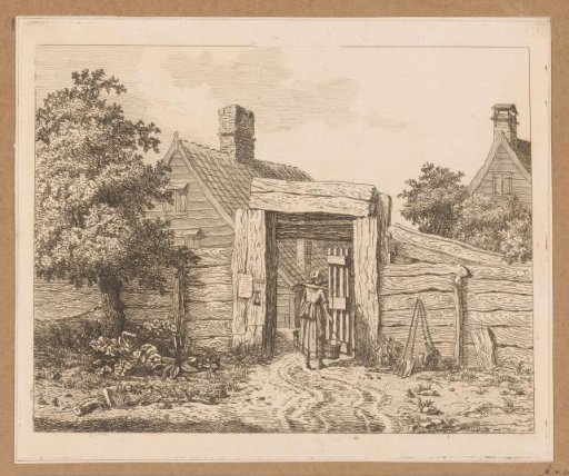 Milkmaid at the gate of a farmhouse