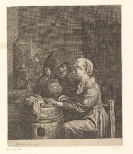 Tavern interior with a farmer and a young woman