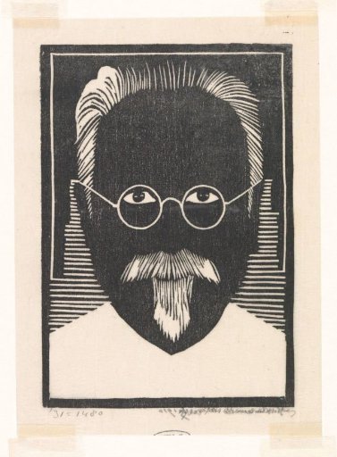 Self-portrait with spectacles and moustache