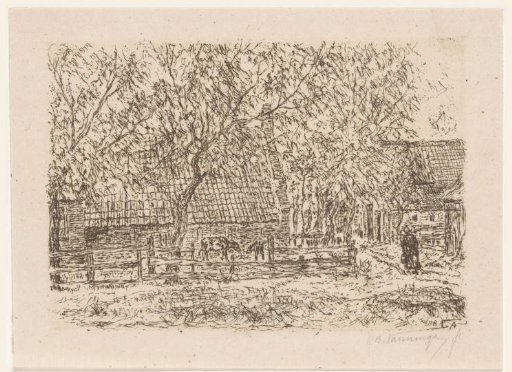 Village view with grazing cattle
