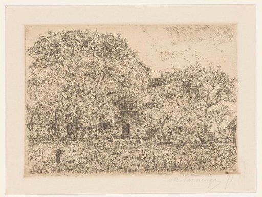 Farmhouse behind trees
