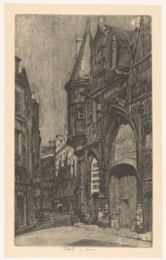 Street view with the Hôtel de Sens in Paris