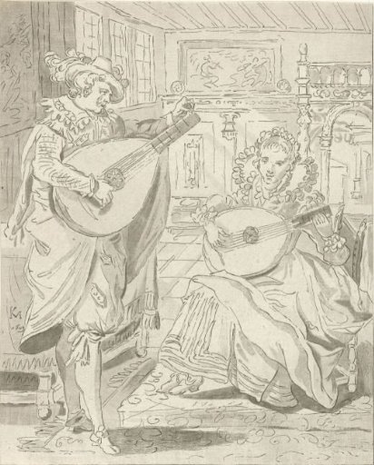 Lute-playing gentleman and lady