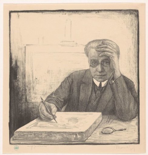 Self-portrait with lithographic stone