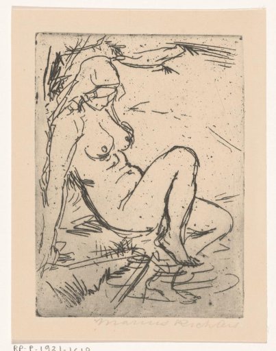 Seated, bathing woman on a bank