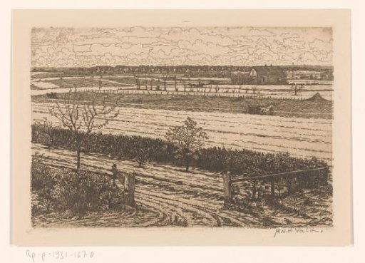 Landscape with fields and farmhouse