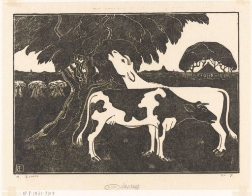 Two Cows by a Tree