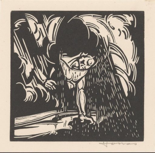 Personification of rain above a landscape
