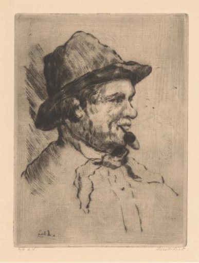 Portrait of an unknown man with hat and pipe