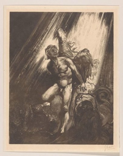 Fallen angel leaning against a rock