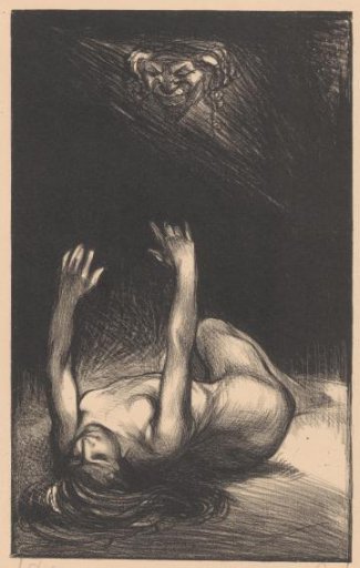 Floating head and a naked, reclining woman
