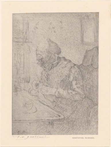 Knitting woman sitting at a table