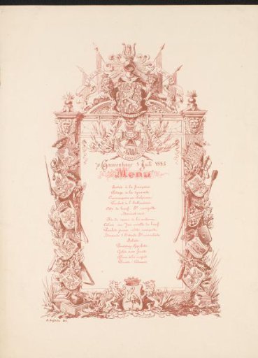 Menu of the reunion dinner of former cadets of the Royal Military Academy