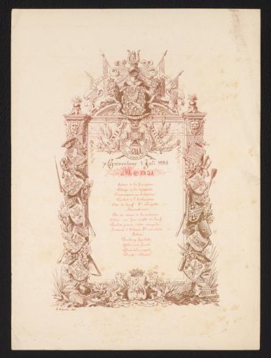Menu of the reunion dinner of former cadets of the Royal Military Academy