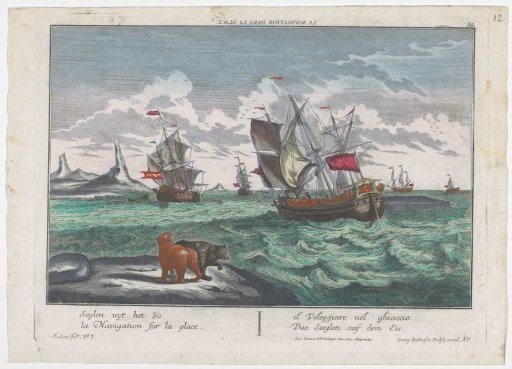 View of ships sailing in the ice sea