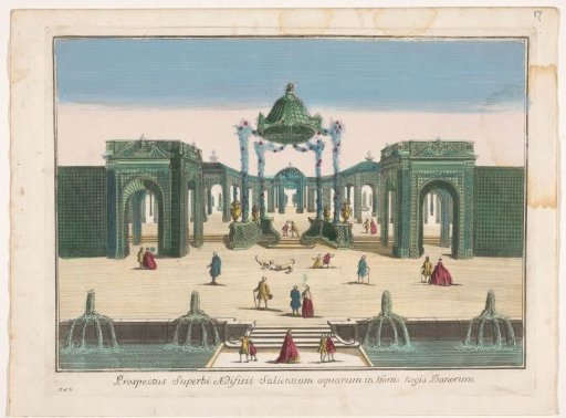 View of the pergola and fountains of a garden of the King of Denmark