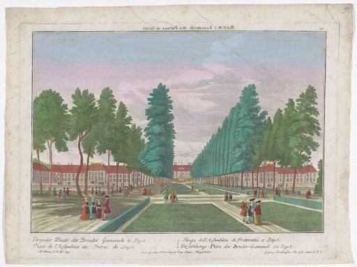 View of the castle, the brother's house, and the sister's house of the Moravian Church in Zeist