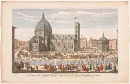 View of the Cathedral in Florence with a procession on Corpus Christi