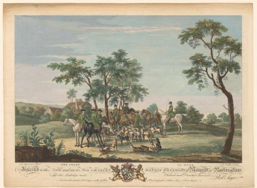 Hunting party with game in a landscape