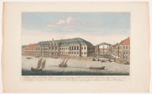 View of the Winter Palace and the canal between the Moika and Neva rivers in Saint Petersburg