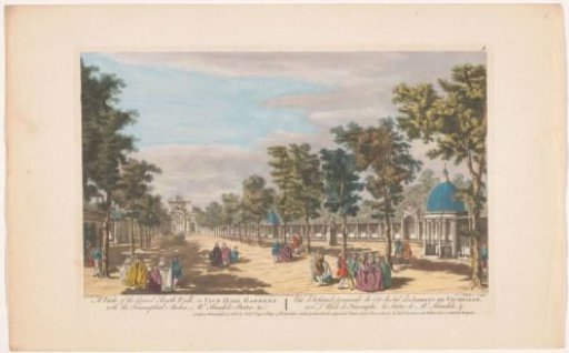View of an avenue with a triumphal arch in Vauxhall Gardens in London