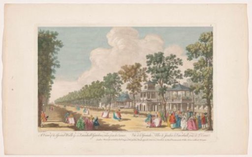 View of an avenue in Vauxhall Gardens in London, seen from the entrance