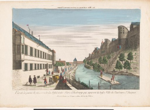 View of the northern part of the city wall and a suburb in Augsburg