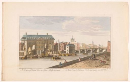View of the Custom House and Essex Bridge over the River Liffey in Dublin