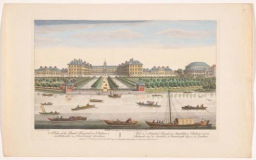View of the Royal Hospital Chelsea and the Rotunda in Ranelagh Gardens in London