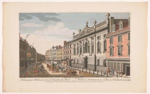 View of Ironmongers' Hall on Fenchurch Street in London