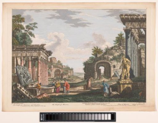 View of the ruins of the Temple of Minerva Medica, the Temple of Concordia, and other monuments in Rome