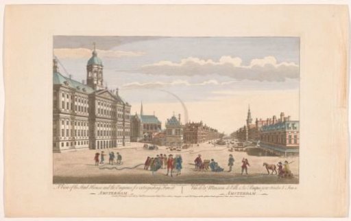 View of the Town Hall in Amsterdam with firefighters on the Dam